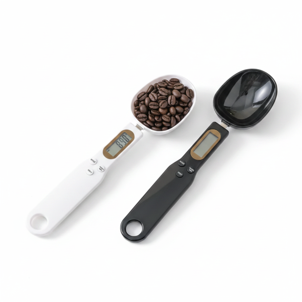 Digital Spoon Scale in white and black on clean white background