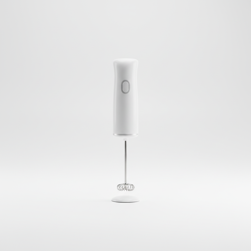 Wireless electric milk frother on white background
