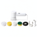 Electric Cleaning Brush with 4 interchangeable heads on white background
